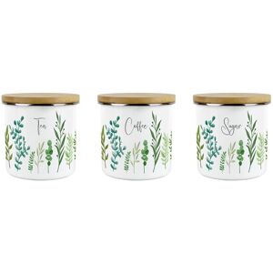 Purely Home Green Leaves Tea, Coffee & Sugar Canisters Set - Kitchen Medium Enamel Jar Gift Purely Home Green Leaves Tea, Coffee & Sugar Canisters Set - Kitchen Medium Enamel Jar Gift