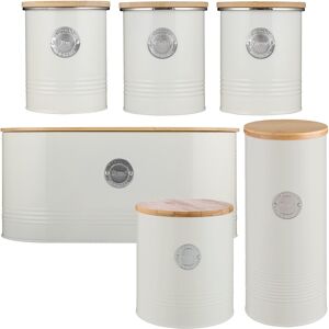 Typhoon Living Tea/coffee/sugar, Bread Bin, Pasta Jar & Biscuit Tin Set - Cream Typhoon Living Tea/coffee/sugar, Bread Bin, Pasta Jar & Biscuit Tin Set - Cream