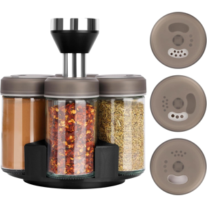 Does Not Apply Rotating Spice Rack With 6 Glass Shakers & Grey Lids - 360° Stainless Steel Revo Does Not Apply Rotating Spice Rack With 6 Glass Shakers & Grey Lids - 360° Stainless Steel Revo