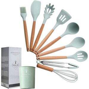 Zerobox Silicone Kitchen Utensil Set-9 Pieces Natural Wooden Handles Cooking To Zerobox Silicone Kitchen Utensil Set-9 Pieces Natural Wooden Handles Cooking To