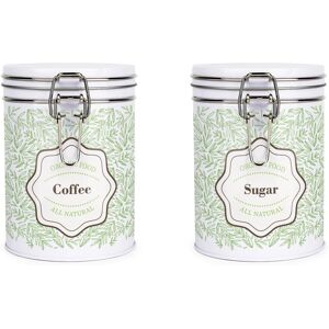 Purely Home Organic Green Leaves Hot Drinks Canisters Set - Coffee & Sugar Storage Tins Purely Home Organic Green Leaves Hot Drinks Canisters Set - Coffee & Sugar Storage Tins