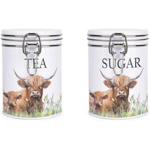 Purely Home Highland Cow & Calf Hot Drinks Canisters Gift Set - Tea & Sugar Storage Tins Purely Home Highland Cow & Calf Hot Drinks Canisters Gift Set - Tea & Sugar Storage Tins