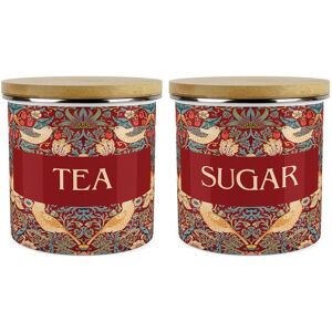 Purely Home Red Strawberry Thief Tea & Sugar Storage Canisters Set - Homewares Gifts Purely Home Red Strawberry Thief Tea & Sugar Storage Canisters Set - Homewares Gifts