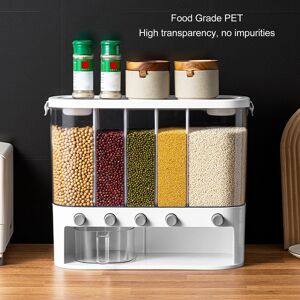 5 Grids Dispenser Box Dry Food Storage Container With Cup Grain Cereal 5 Grids Dispenser Box Dry Food Storage Container With Cup Grain Cereal