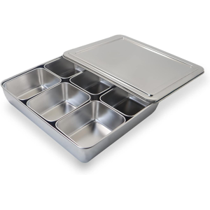Does Not Apply Stainless Steel Seasoning Box With Lid And Holder Tray, 6 Compartments Rectangle Does Not Apply Stainless Steel Seasoning Box With Lid And Holder Tray, 6 Compartments Rectangle