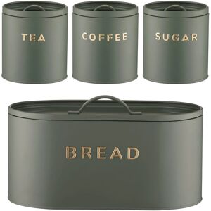 Typhoon 4pc Metal Bread Bin Storage Canister Set Sugar Coffee Tea Highgate Green Typhoon 4pc Metal Bread Bin Storage Canister Set Sugar Coffee Tea Highgate Green