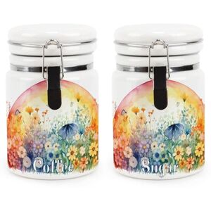 Purely Home Ceramic Clip-Lid Floral Sunrise Canisters - Coffee & Sugar Storage Containers Purely Home Ceramic Clip-Lid Floral Sunrise Canisters - Coffee & Sugar Storage Containers
