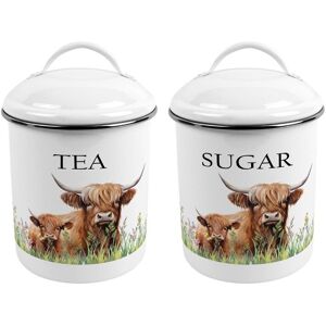 Purely Home Highland Cow & Calf Metal Tea & Sugar Canister Set - Stylish Kitchen Caddy Gift Purely Home Highland Cow & Calf Metal Tea & Sugar Canister Set - Stylish Kitchen Caddy Gift
