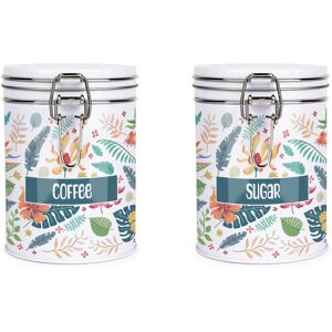 Purely Home Tropical Flowers Hot Drinks Canisters Set - Coffee & Sugar Storage Gift Tins Purely Home Tropical Flowers Hot Drinks Canisters Set - Coffee & Sugar Storage Gift Tins