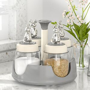 Gray Rotating Spice Rack Salt Shaker With Lid Glass Flavoring Bottle For Ki Ou Gray Rotating Spice Rack Salt Shaker With Lid Glass Flavoring Bottle For Ki Ou