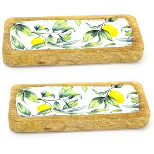 Carousel Home Set Of 2 Lemon Orchard Enamelled Mango Wood Serving Platter Sharing Board Carousel Home Set Of 2 Lemon Orchard Enamelled Mango Wood Serving Platter Sharing Board