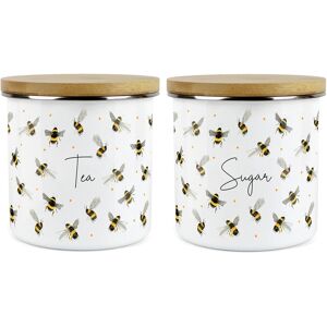 Purely Home Tea & Sugar Canisters - 2x Watercolour Bees Kitchen Airtight Enamel Storage Jar Purely Home Tea & Sugar Canisters - 2x Watercolour Bees Kitchen Airtight Enamel Storage Jar