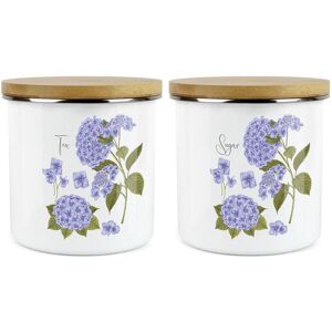 Purely Home Hydrangea Floral Tea & Sugar Canisters Set - Enamel Kitchen Storage Container Purely Home Hydrangea Floral Tea & Sugar Canisters Set - Enamel Kitchen Storage Container