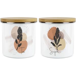 Purely Home Proteas Tea & Sugar Storage Canisters - 2x Enamel & Bamboo Floral Minimalist Jar Purely Home Proteas Tea & Sugar Storage Canisters - 2x Enamel & Bamboo Floral Minimalist Jar