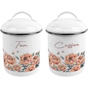 Purely Home Peach Peonies Metal Tea & Coffee Canister Set - Stylish Kitchen Caddy Gift Purely Home Peach Peonies Metal Tea & Coffee Canister Set - Stylish Kitchen Caddy Gift