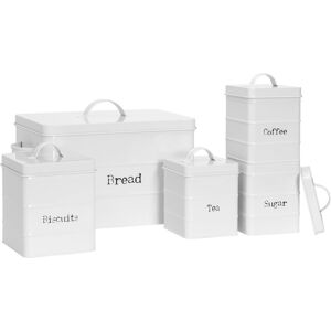 Harbour Housewares 5 Piece Vintage Metal Kitchen Canisters Set Tea Coffee Sugar Storage Jars White Harbour Housewares 5 Piece Vintage Metal Kitchen Canisters Set Tea Coffee Sugar Storage Jars White