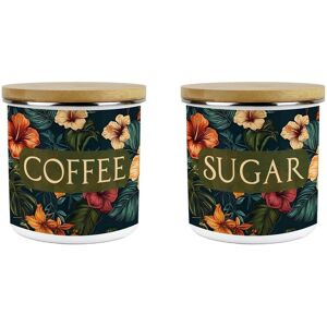 Purely Home Dark Hibiscus Coffee & Sugar 600ml Canisters Set - Floral Patterned Kitchen Gift Purely Home Dark Hibiscus Coffee & Sugar 600ml Canisters Set - Floral Patterned Kitchen Gift