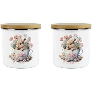 Purely Home Bunny Rabbit Tea & Sugar Canister Set - Medium Enamel Kitchen Storage Gift Purely Home Bunny Rabbit Tea & Sugar Canister Set - Medium Enamel Kitchen Storage Gift