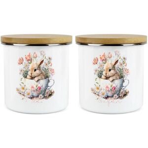 Purely Home Teacup Bunny Tea & Sugar Canister Set - Enamel Kitchen Storage Container Purely Home Teacup Bunny Tea & Sugar Canister Set - Enamel Kitchen Storage Container