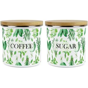 Purely Home Coffee & Sugar Canisters - 3x Kitchen Herbs Enamel Airtight Jar Storage Purely Home Coffee & Sugar Canisters - 3x Kitchen Herbs Enamel Airtight Jar Storage