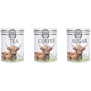 Purely Home Highland Cow & Calf Hot Drinks Canisters Set - Tea, Coffee & Sugar Storage Tins Purely Home Highland Cow & Calf Hot Drinks Canisters Set - Tea, Coffee & Sugar Storage Tins
