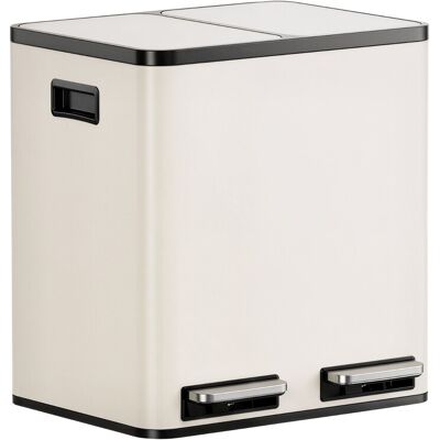 Cream Recycling Kitchen Bin, 30l With Double Compartments 2 X 15l, Vonhaus Cream Recycling Kitchen Bin, 30l With Double Compartments 2 X 15l, Vonhaus