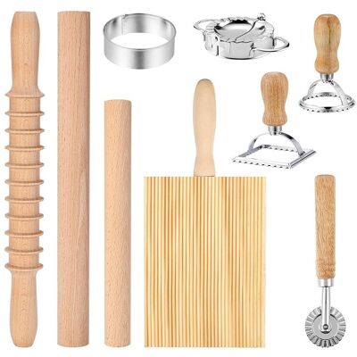 9pcs Pasta Making Tools Set, Wooden Rolling Pin, Gnocchi Board, Ravioli2649 9pcs Pasta Making Tools Set, Wooden Rolling Pin, Gnocchi Board, Ravioli2649
