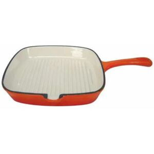 Jean Patrique Heavy Duty 24cm Cast Iron Grill Pan With Orange Enamel Induction & Oven Safe Jean Patrique Heavy Duty 24cm Cast Iron Grill Pan With Orange Enamel Induction & Oven Safe