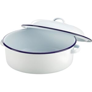 Falcon 26cm Round Roaster With Lid White Enamel Casserole Dish Oven Safe Tin Pot Falcon 26cm Round Roaster With Lid White Enamel Casserole Dish Oven Safe Tin Pot