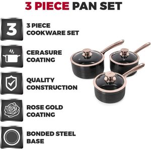 3piece Saucepan Set By Tower T800001rb Linear16/18/20cm In Black And Rose Gold 3piece Saucepan Set By Tower T800001rb Linear16/18/20cm In Black And Rose Gold