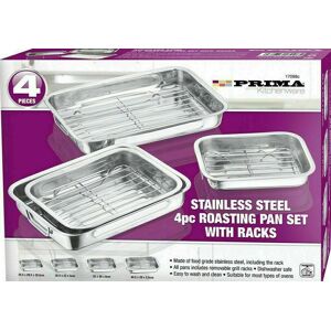 Prima 4pc Roasting Tins Stainless Steel Trays Oven Pan Dish Baking Roaster Tray Rack Prima 4pc Roasting Tins Stainless Steel Trays Oven Pan Dish Baking Roaster Tray Rack