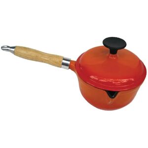 Jean Patrique 20cm Durable Cast Iron Orange Saucepan With Wooden Handle Induction & Oven Safe Jean Patrique 20cm Durable Cast Iron Orange Saucepan With Wooden Handle Induction & Oven Safe