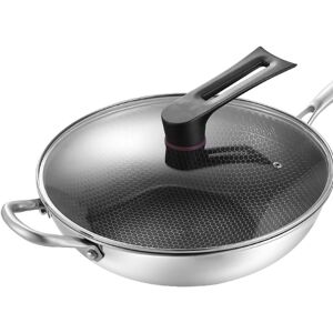 32cm (With Cover And Ears)Stainless Steel Wok Pan Double Sided 3 Sg 32cm (With Cover And Ears)Stainless Steel Wok Pan Double Sided 3 Sg