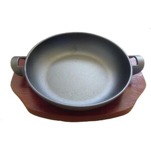 Serving Dish 16cm Cast Iron Balti With Wood Base Serving Dish 16cm Cast Iron Balti With Wood Base