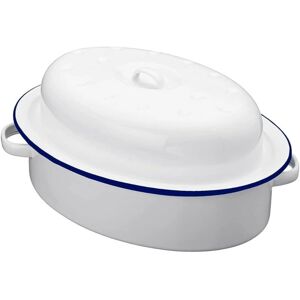 Falcon Enamel Oval Roaster 26cm White With Lid Oven Safe Casserole Pot Falcon Enamel Oval Roaster 26cm White With Lid Oven Safe Casserole Pot