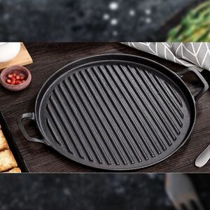 24cm Cast Iron Griddle Reversible Dual Handle Ribbed Round Cast Iron Frying Lw 24cm Cast Iron Griddle Reversible Dual Handle Ribbed Round Cast Iron Frying Lw