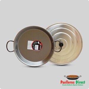 Vaello Campos Authentic Spanish Paella Pan - 30cm Polished Steel Pan With 32cm Lid Vaello Campos Authentic Spanish Paella Pan - 30cm Polished Steel Pan With 32cm Lid