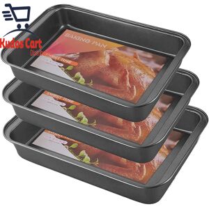 Rio Carbon Steel Non-Stick 3pc Deep Oven Baking Trays Set Roasting Tin Pan Cooking Rio Carbon Steel Non-Stick 3pc Deep Oven Baking Trays Set Roasting Tin Pan Cooking
