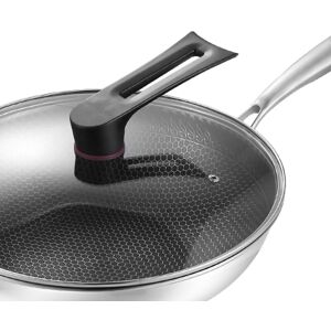 32cm (With Cover And Ears)Stainless Steel Wok Pan Double Sided 3 L Bl 32cm (With Cover And Ears)Stainless Steel Wok Pan Double Sided 3 L Bl