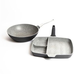 MasterClass 2pc Induction-Safe & Non-Stick Cast Aluminium Pan Set - 32cm Grill & 28cm Wok MasterClass 2pc Induction-Safe & Non-Stick Cast Aluminium Pan Set - 32cm Grill & 28cm Wok
