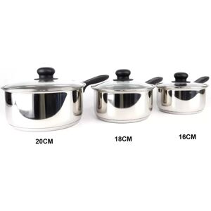 Prima Induction Base Stainless Steel Saucepan Set Cookware Milk Pan Pot With Glass Lid Prima Induction Base Stainless Steel Saucepan Set Cookware Milk Pan Pot With Glass Lid