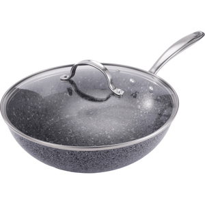 Royal Cuisine Nonstick Wok With Granite Effect - Flat Bottom, Non-Scratch Coating For Cooking Royal Cuisine Nonstick Wok With Granite Effect - Flat Bottom, Non-Scratch Coating For Cooking