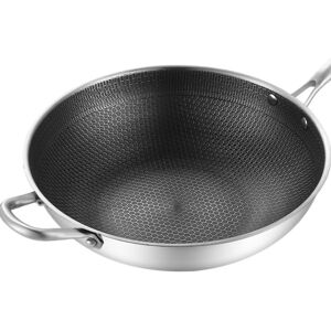 Stainless Steel Wok Pan Double Sided 3 Layer Prevent Sticking Easy Stainless Steel Wok Pan Double Sided 3 Layer Prevent Sticking Easy