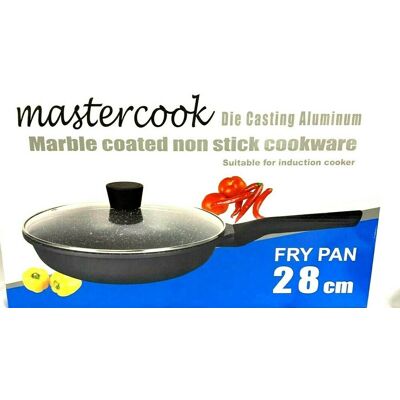Mastercook 28cm Die Cast Frying Fry Pan & Glass Lid Non-Stick Induction Friendly Cooking Mastercook 28cm Die Cast Frying Fry Pan & Glass Lid Non-Stick Induction Friendly Cooking