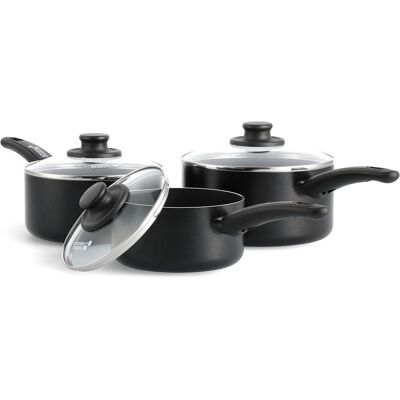 Kitchen Stories 3-Piece Saucepan Set Black Non Stick 16 Cm 18 Cm 20cm With Lids Kitchen Stories 3-Piece Saucepan Set Black Non Stick 16 Cm 18 Cm 20cm With Lids