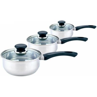 Dsuk New 3pc Sauce Pan Set Stainless Steel With Handles & Lid Ideal For Kitchen Dsuk New 3pc Sauce Pan Set Stainless Steel With Handles & Lid Ideal For Kitchen