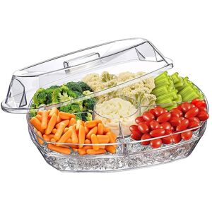 1x(Fruit Ice Serving Tray Chilled Veggie Tray With Lid Clear Ice Serving9622 1x(Fruit Ice Serving Tray Chilled Veggie Tray With Lid Clear Ice Serving9622