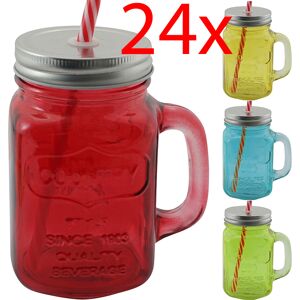 Bargains-Galore 24 Mason Jar Glasses With Handle Lid Straw Juice Drink Glass Drinking 470ml Jam Bargains-Galore 24 Mason Jar Glasses With Handle Lid Straw Juice Drink Glass Drinking 470ml Jam