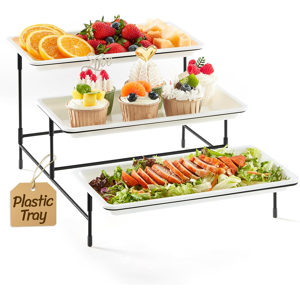 Branded 3 Tier Serving Tray For Party Supplies, 30x17cm Plastic Platters For Food, White Branded 3 Tier Serving Tray For Party Supplies, 30x17cm Plastic Platters For Food, White