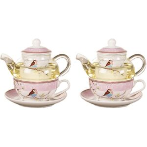 2x Ceramic Flower Teapot Flower Bird Cup Saucer Heat- Glass Pot3173 2x Ceramic Flower Teapot Flower Bird Cup Saucer Heat- Glass Pot3173